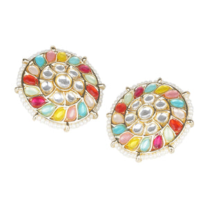 Multicolored gemstone round earring