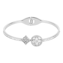 Load image into Gallery viewer, Silver-Plated Clover and Star Floral Motif Cubic Zirconia Bangle Bracelet