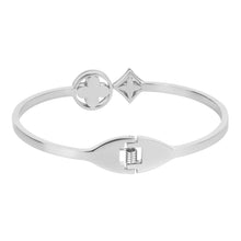 Load image into Gallery viewer, Silver-Plated Clover and Star Floral Motif Cubic Zirconia Bangle Bracelet
