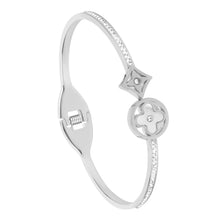 Load image into Gallery viewer, Silver-Plated Clover and Star Floral Motif Cubic Zirconia Bangle Bracelet