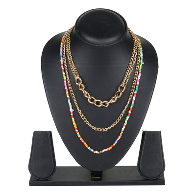 Layered Chain & Rainbow Bead Necklace