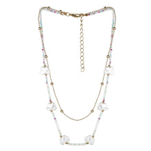Load image into Gallery viewer, Women’s Double Layer Pearl Charm Necklace | Pastel Seed Bead &amp; Gold Ball Chain Layered Choker