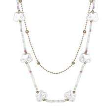 Load image into Gallery viewer, Women’s Double Layer Pearl Charm Necklace | Pastel Seed Bead &amp; Gold Ball Chain Layered Choker