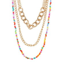 Load image into Gallery viewer, Layered Chain &amp; Rainbow Bead Necklace
