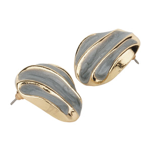 TRIBAL ZONE GOLDEN PRETTY GRAY ENAMAL STUD EARRING
