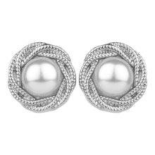 Load image into Gallery viewer, TRIBAL ZONE ELEGANT SILVER  PEARL STUD EARRINGS