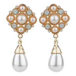TRIBAL ZONE Ivory Bead and Pearl Drop Earrings