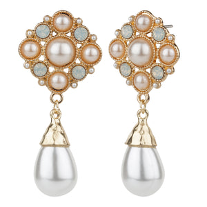 TRIBAL ZONE Ivory Bead and Pearl Drop Earrings
