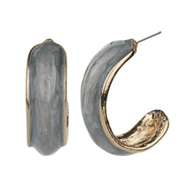 Load image into Gallery viewer, TRIBAL ZONE CLASSY GREY ENAMALE C HOOP EARRING