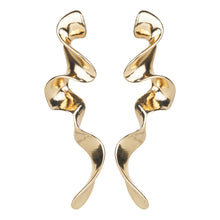 Load image into Gallery viewer, Gold Molten Twist Long Drop Earrings