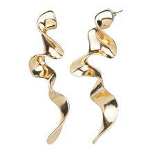 Load image into Gallery viewer, Gold Molten Twist Long Drop Earrings