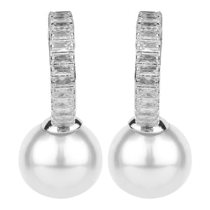 TRIBAL ZONE SILVER  STUNNING  CZ STONE C HOOP PEARL DROP EARRING