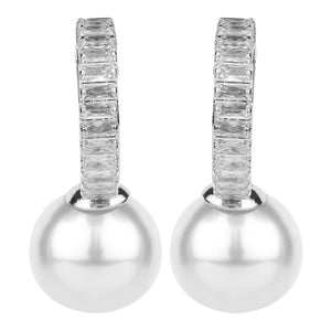 TRIBAL ZONE SILVER  STUNNING  CZ STONE C HOOP PEARL DROP EARRING