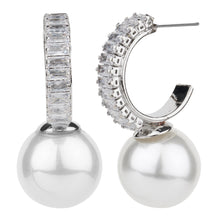 Load image into Gallery viewer, TRIBAL ZONE SILVER  STUNNING  CZ STONE C HOOP PEARL DROP EARRING
