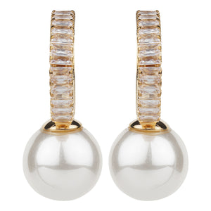 TRIBAL ZONE  Pearl Hoop Gold Earrings