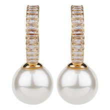 Load image into Gallery viewer, Baguette Crystal &amp; Pearl Drop Earrings