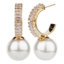 Load image into Gallery viewer, Baguette Crystal &amp; Pearl Drop Earrings