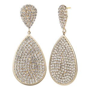 TRIBAL ZONE Crystal Studded Drop Shape Gold Earrings