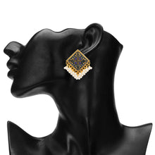 Load image into Gallery viewer, TRIBAL ZONE Blue Enamel Square Indowestern Earrings