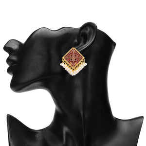 TRIBAL ZONE INDIAN CLASSY DAIMOND SHAPE EARRINGS
