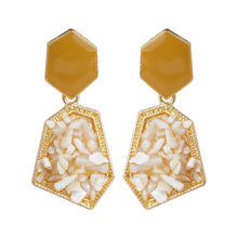 Load image into Gallery viewer, Gold-Toned Hexagonal Enamel and Raw Stone Drop Earrings