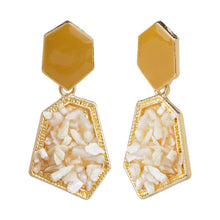 Load image into Gallery viewer, Gold-Toned Hexagonal Enamel and Raw Stone Drop Earrings