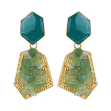 Load image into Gallery viewer, Gold-Toned Hexagonal Enamel and Raw Stone Drop Earrings