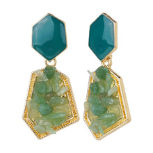 Load image into Gallery viewer, Gold-Toned Hexagonal Enamel and Raw Stone Drop Earrings