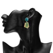 Load image into Gallery viewer, Gold-Toned Hexagonal Enamel and Raw Stone Drop Earrings