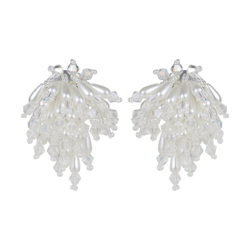 White Pearl Crystal Cluster Stud Earrings