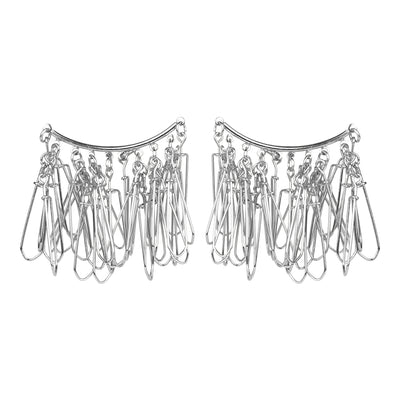 Silver-Toned Crescent Fringe Tassel Dangler Earrings