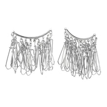 Load image into Gallery viewer, Silver-Toned Crescent Fringe Tassel Dangler Earrings