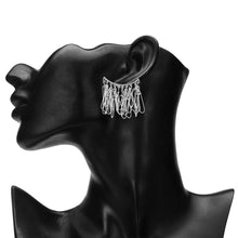Load image into Gallery viewer, Silver-Toned Crescent Fringe Tassel Dangler Earrings
