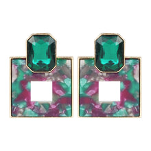 Load image into Gallery viewer, Emerald Green Crystal &amp; Marble Resin Square Drop Earrings