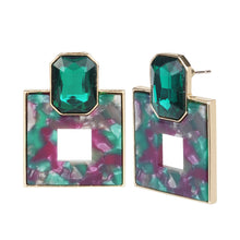 Load image into Gallery viewer, Emerald Green Crystal &amp; Marble Resin Square Drop Earrings