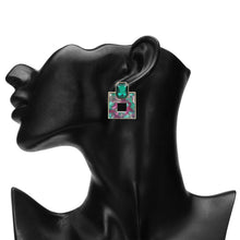 Load image into Gallery viewer, Emerald Green Crystal &amp; Marble Resin Square Drop Earrings