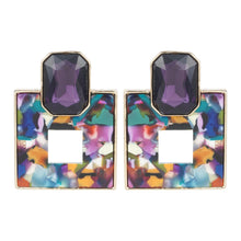Load image into Gallery viewer, Emerald Green Crystal &amp; Marble Resin Square Drop Earrings