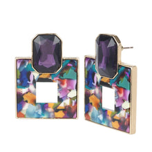 Load image into Gallery viewer, Emerald Green Crystal &amp; Marble Resin Square Drop Earrings