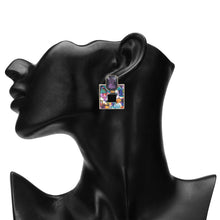 Load image into Gallery viewer, Emerald Green Crystal &amp; Marble Resin Square Drop Earrings