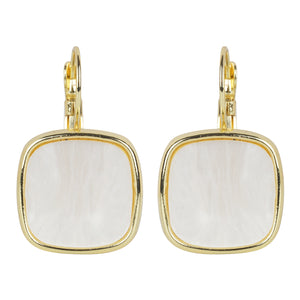 Elegant Gold earrings with square white stones