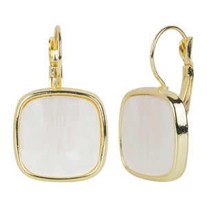 Elegant Gold earrings with square white stones