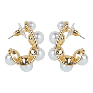 Pearl hoop earrings with gold accents
