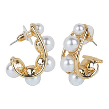 Load image into Gallery viewer, Pearl hoop earrings with gold accents