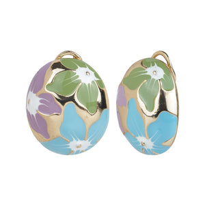 Gold Earrings With Multicolored Floral Detail