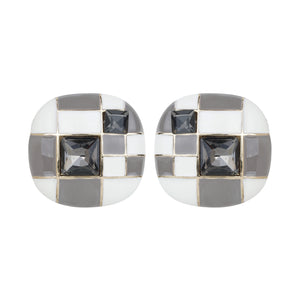 Pair of checkered earrings with black stone details