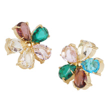 Load image into Gallery viewer, Women’s Colorful Crystal Floral Stud Earrings | Gold Plated Pear-Cut Gemstone Flower Earrings
