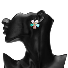 Load image into Gallery viewer, Women’s Colorful Crystal Floral Stud Earrings | Gold Plated Pear-Cut Gemstone Flower Earrings