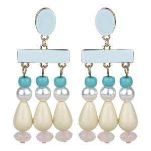 Elegant Pastel Drop Earrings with Beaded Detailing