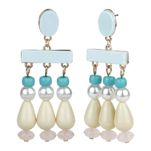Elegant Pastel Drop Earrings with Beaded Detailing