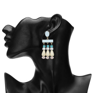 Elegant Pastel Drop Earrings with Beaded Detailing